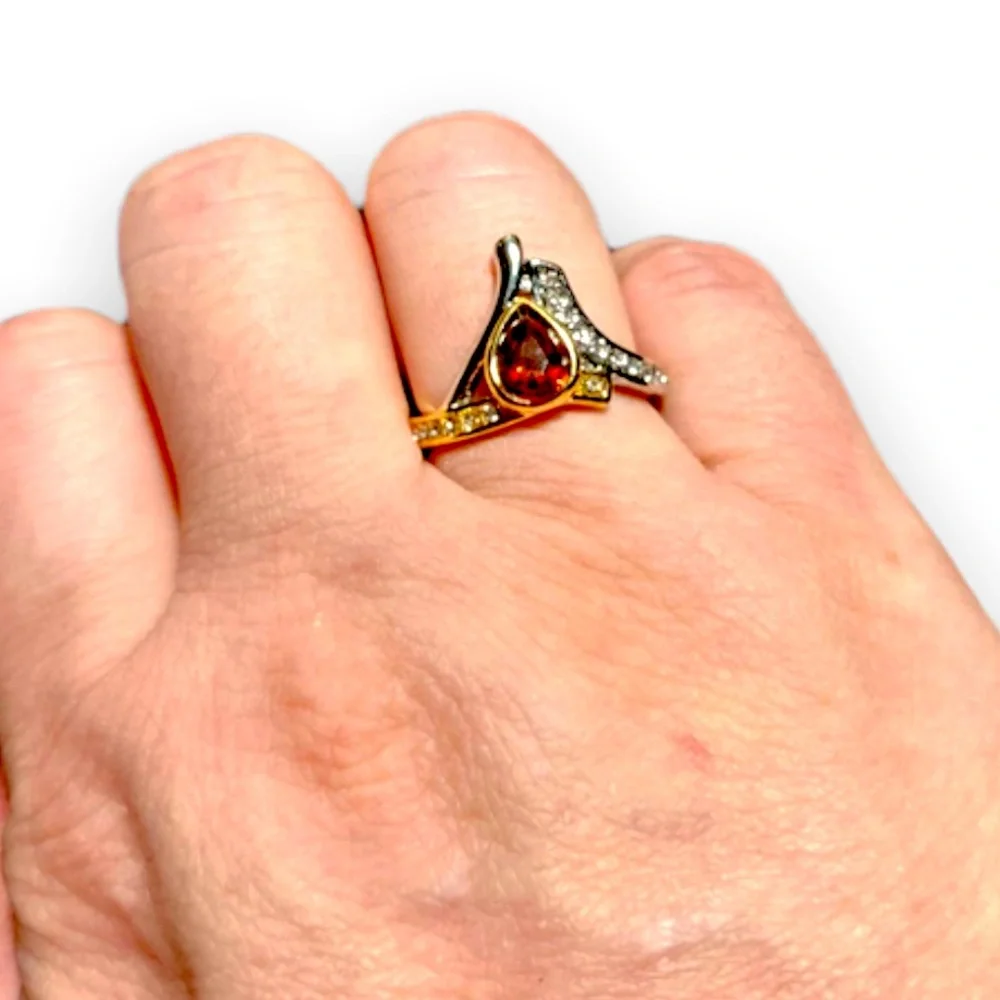 New S925 Sterling Silver 14K gold Two-Color Natural Ruby & White Sapphire Ring